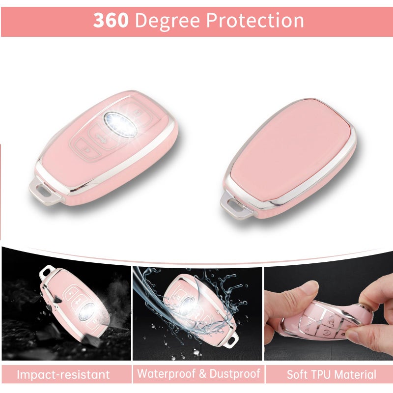 Pangpai Pink Car Accessories 3 Pcs for subaru Ascent BRZ Crosstrek Forester Impreza Legacy Outback WRX STI Key Fob Cover with Bling Keychain Cute Push to Start Button Cover - Image 3